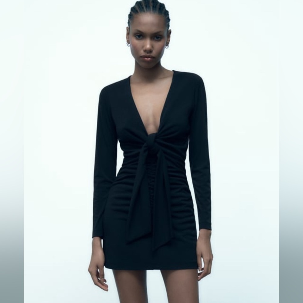 Zara LBD ruched mini tie dress